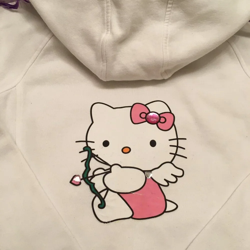 ADORABLE y2k hoodie with hello kitty logo and crystal details! - Picture 3 of 15